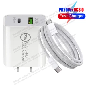 20W Fast Charger Adapter USB PD Type C Cable For iPhone 16 15 Pro Max Samsung LG - Picture 1 of 15