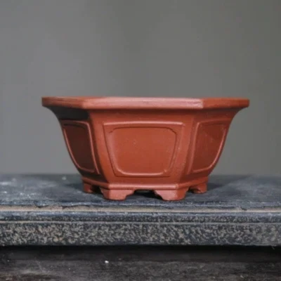 Jarrón bonsái hexagonal clásico arena púrpura cerámica tradición decoración china Foto 1 de 4