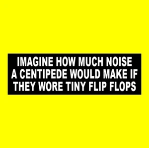 Funny "A CENTIPEDE WEARING TINY FLIP FLOPS" weird decal sign BUMPER STICKER new - Picture 1 of 1