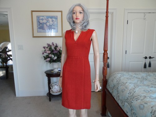 Abito tubino Tory Burch arancione rosso misto lana spina di pesce tweed taglia 0