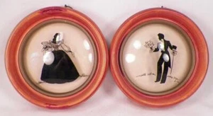 Peter Watson Studio Silhouette Pictures Man Woman Framed Round Small Vintage - Picture 1 of 10