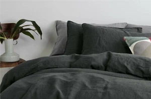 Copripiumone lino grigio antracite copribiancheria da letto biancheria ammorbidita piumone lavato - Foto 1 di 4
