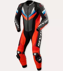 TUTA INTERA LEATHER SUIT RACING MOTO REV'IT QUANTUM 3 PELLE NEON RED BLACK TG 54 - Imagen 1 de 2