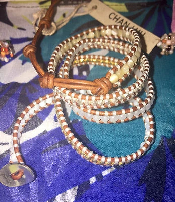 NUEVO CON ETIQUETAS Chan Luu .925 Plata Cuero Jade Madreperla Boho Pulsera Envolvente $210 Foto 1 de 4