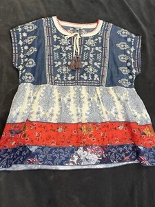 JOHN MARK Tunic Top Womens Petite Med Embroidered 3/4 Sleeves Peasant Blouse NEW - Picture 1 of 7