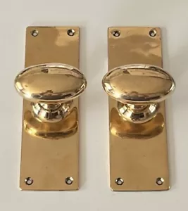 Antique Old Edwardian Pair Oval Bronze Back Plate Door Knobs Handles (DK200) - Picture 1 of 9