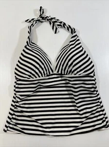 Collections By Catalina Women’s Black White Striped Halter Neck Beach Tankini L - Picture 1 of 7