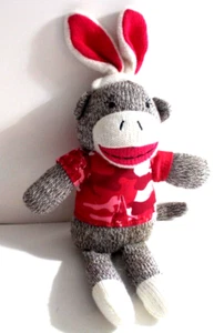 Dan Dee Sockenaffe mit Hasen Kaninchenohren braun & pink 12" Tarnshirt - Bild 1 von 5