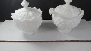 Fenton Hobnail Milk Glass Cream And Sugar Lidded Design No Damage - Picture 1 of 11