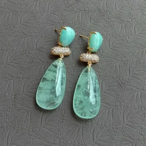 Women Earrings Fashion Green Amethyst Prasiolite Amazonite Stud Earring Jewelry - Picture 1 of 6