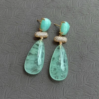 Women Earrings Fashion Green Amethyst Prasiolite Amazonite Stud Earring Jewelry - Image 1 of 4