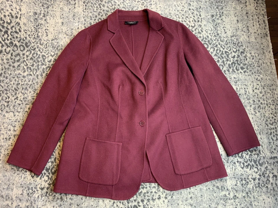 Talbots Blazer Jacket Woman Plus 14W  Felted Wool Blend Pockets Unlined Burgundy - Image 1 of 4