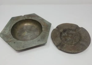 Vintage Brass Ashtrays Hexagon 7" and 8.5” Diameter Made in Korea - Picture 1 of 5