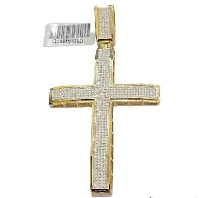 REAL Diamond cross charm pendant 10k yellow gold 1CT Diamond 10kt for Mens chain - Image 1 of 4