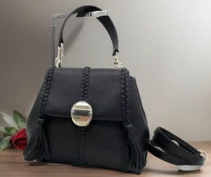 AUTÉNTICO NUEVO CON ETIQUETAS $2390 Bolso de Hombro Chloé Penélope Pequeño Trenzado Asa Superior Cuero Negro - Imagen 1 de 22