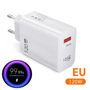 Chargeur Prise Secteur Rapide Charger Wall Usb C 120/65w Qc 3.0 Mural Adaptateur - Photo 1 sur 39