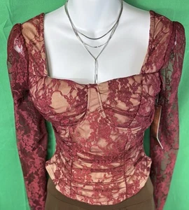 almost famous burgundy lace corset top Size Med NWT - Picture 1 of 16