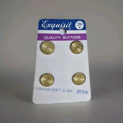Vintage Shank Buttons Exquisit Goldtone Metal Buttons On Card 4 Pcs  15.1mm - Image 1 of 2