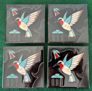 Lot Of 4 Hummingbird Southwest Art Wall Tiles Cleo Teissedre Coasters "4" - Picture 1 of 5