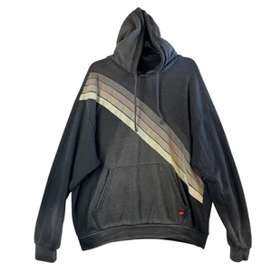 Aviator Nation L Oversized Hoodie Gray Rainbow Stripe Graphic Made in USA - Picture 1 of 9