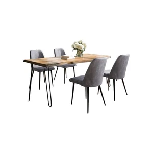 Five Piece Solid Acacia Dining Set with Upholstered Mid-Century Modern Chairs - Picture 1 of 10