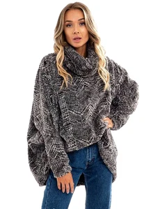 Maglione Yana K PORTLAND aderente amara pelliccia sintetica morbido collo a pipistrello ~ L-2X - Foto 1 di 6
