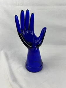 Vintage Cobalt Blue Glass Ring Jewelry Display Hand Accessories Mannequin - Picture 1 of 8