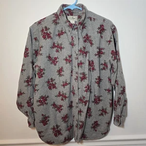 Camicia vintage LL Bean camoscio con bottoni donna grigio medio anni 90 fiori - Foto 1 di 4