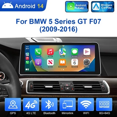 12,3" Android 14 Autoradio CarPlay 8-Kern 64GB GPS Navi Für BMW 5er GT F07 NBT - Bild 1 von 4