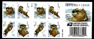 OTTERS IN SNOW 2021 US SCOTT #5648-5651 VF 2-SIDED BOOKLET  20 FOREVER STAMPS - Image 1 of 2