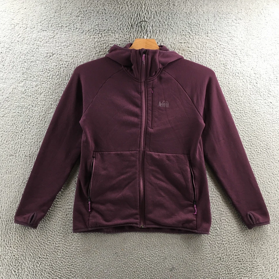 Chaqueta con Capucha REI Coop Para Mujer Grande Púrpura Con Capucha Cremallera Completa Mangas Largas Bolsillos Foto 1 de 4