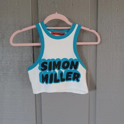 Camiseta sin mangas recortada con logotipo de Simon Miller Dibby talla XS para mujer Preppy mezcla de algodón acanalado Foto 1 de 4