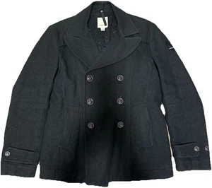 DIESEL VIntage Woll Peacoat Jacket Men L Black Wool Blend Double Breasted Lined - Picture 1 of 24
