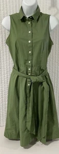 J. Vestido camisero Crew verde oliva sin mangas con botones delanteros con cinturón talla 4 para mujer  - Imagen 1 de 9