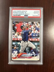 2018 Topps Update #US250 RONALD ACUNA JR At Bat Blue Jersey RC PSA 10 BRAVES Qty
