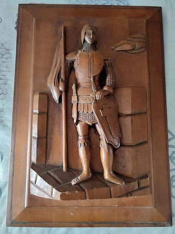 23" French Antique Architectural  Gothic Soldier Knight Flag Panel Door Solid Cover