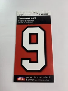 SEI Bianco Floccato Trasferimento 5 Pollici Numero 9 Iron-on Art 885541 Atleta Varsity - Foto 1 di 2