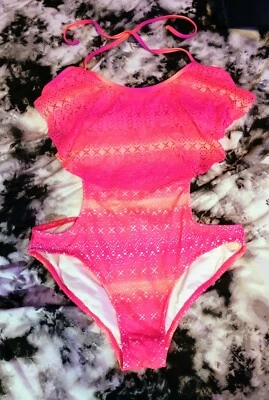 Traje de baño OP Juniors talla L de una pieza rosa/naranja con tiras vintage Y2K Foto 1 de 3