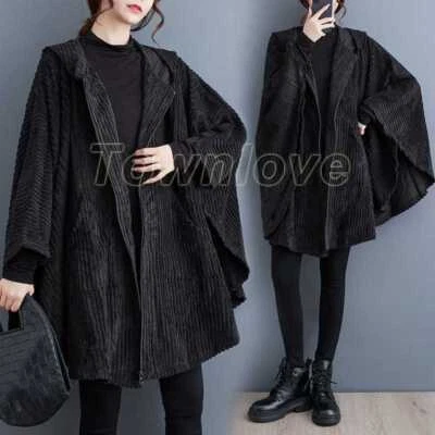 Chaqueta de pana para mujer con capucha capa chal capa abrigo informal manga ala de murciélago coreana Foto 1 de 4