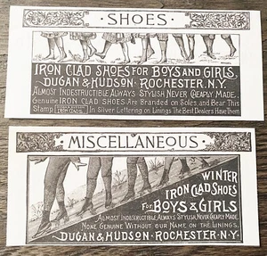 ¡Antiguos zapatos revestidos de hierro DUGAN & HUDSON para niños y niñas de colección anuncios impresos victorianos! - Imagen 1 de 3