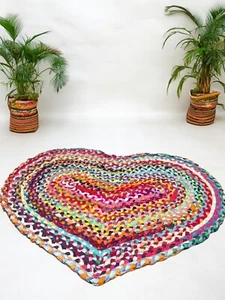 Heart Rug Rainbow Rugs Reversible Braided Loveheart Mat Multi Colour 60cm x 90cm - Picture 1 of 16