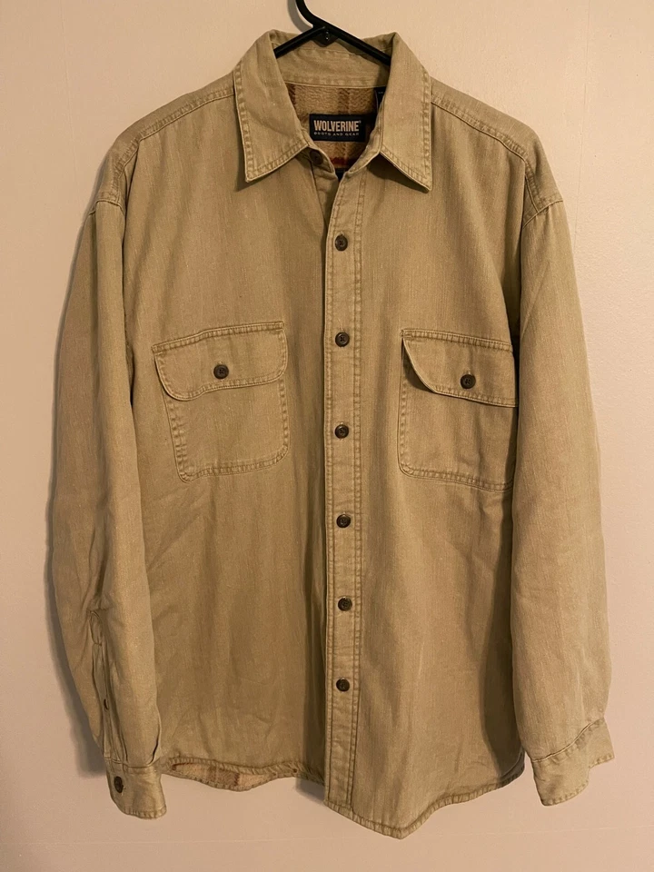 Wolverine Fleece Lined Beige Khaki L/S Button Up Shirt Jacket - Men's Medium M - Image 1 of 4