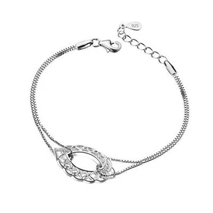 Women's Fashion Jewelry Silver Plated Chain Charm Bangle Bracelet 18-11 - Picture 1 of 9