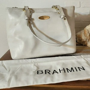 Brahmin White Leather Shoulder Handbag Bag Purse W Dust Bag - Picture 1 of 22