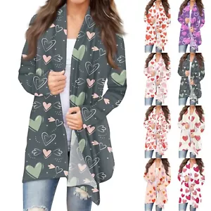 Women's Fashion Casual Printed Medium Length Cardigan Jacket Coat - Picture 1 of 36