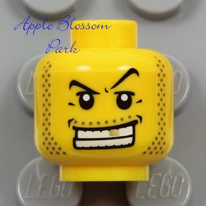 NEW Lego Male Prisoner MINIFIG HEAD Black Pirate Beard Gold Tooth Gangster Agent - Picture 1 of 3