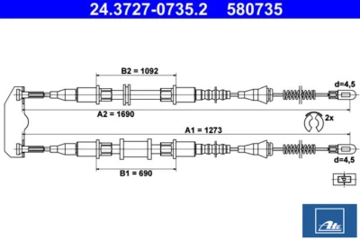 ATE 24.3727-0735.2 Cable, Freno de Mano Trasero para Opel Astra F Kadett E - Imagen 1 de 2