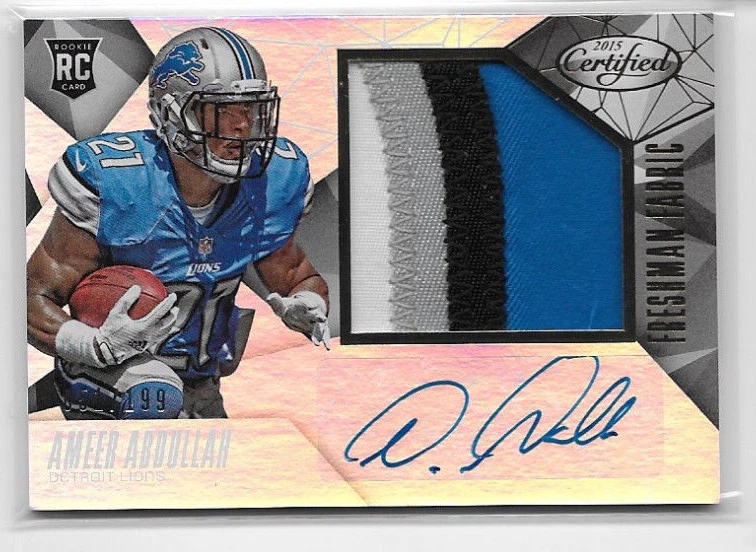 2015 15 PANINI CERTIFIED AMEER ABDULLAH RPA ROOKIE AUTO JUMBO PATCH 4 COLOR /199 - Image 1 of 1
