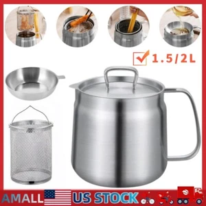 1.5L/2L Oil Filter Pot with Strainer and Frying Basket 304 Stainless Steel Oiler - Picture 1 of 33