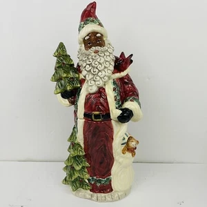 Tarro de galletas de Papá Noel afroamericano negro de cerámica de barril de galletas Navidad - Imagen 1 de 16